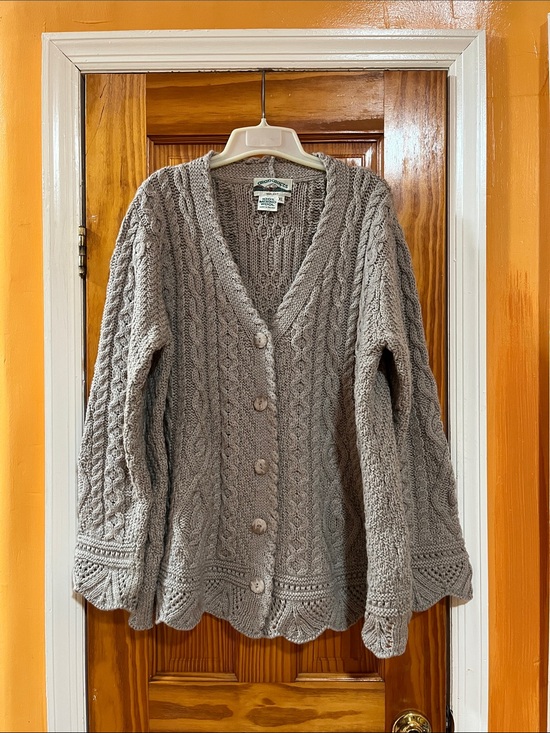 Aran Crafts Sweaters - Aran Crafts Ireland 100% Merino Wool Chunky Cable Knit Cardigan Light Taupe